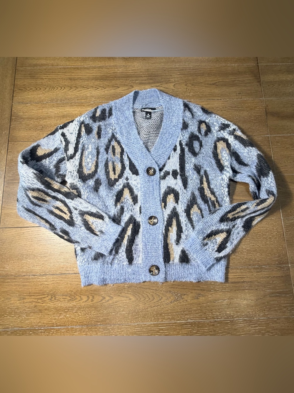 AQUA Bloomingdales Button Front Cardigan Sweater Womens Small Blue Long Sleeve